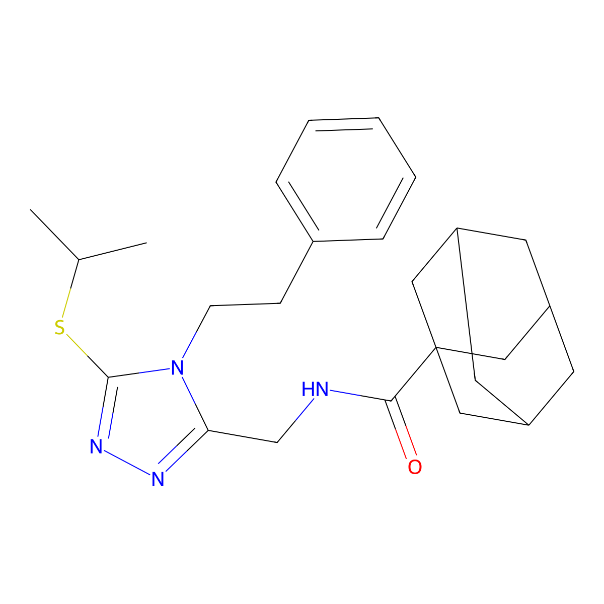 (1S,3s)-N-((5-(isopropylthio)-4-phenethyl-4H-1,2,4-triazol-3-yl)methyl)adamantane-1-carboxamide molecular structure, CAS 477303-90-5