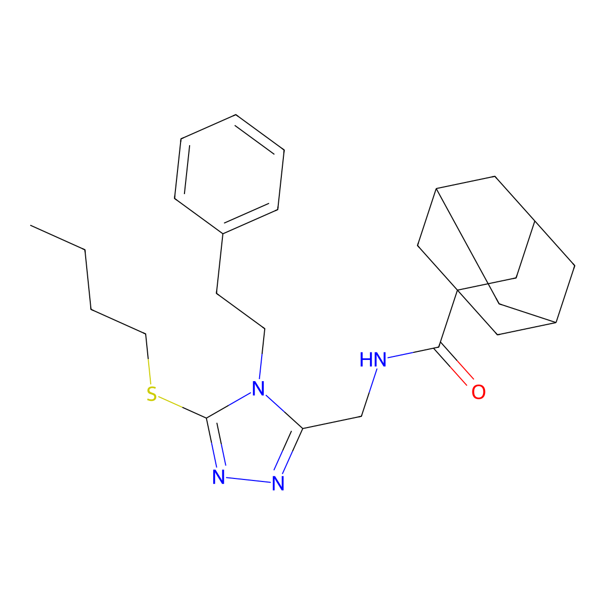 N-{[5-(butylsulfanyl)-4-(2-phenylethyl)-4H-1,2,4-triazol-3-yl]methyl}adamantane-1-carboxamide molecular structure, CAS 477304-02-2