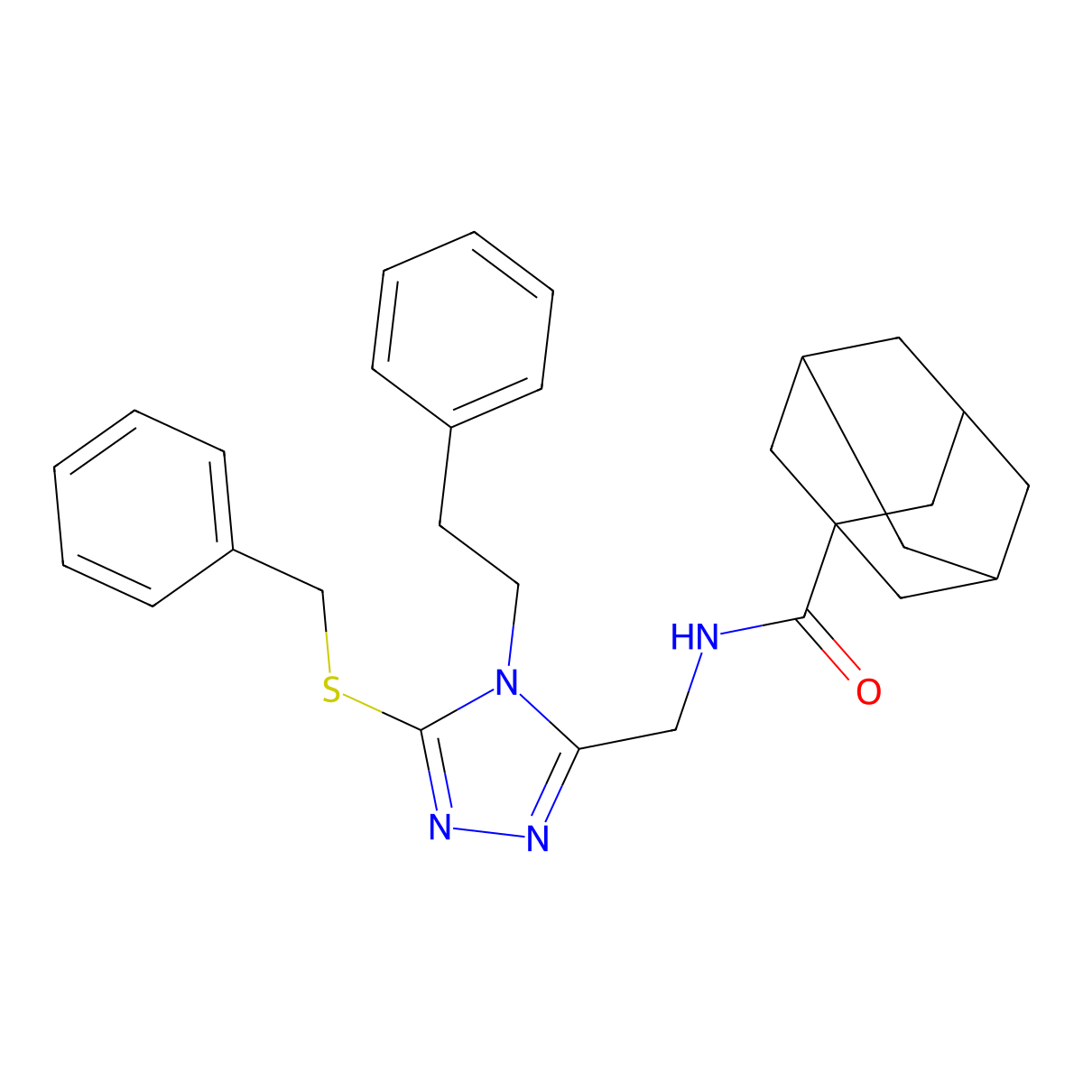 N-{[5-(benzylsulfanyl)-4-(2-phenylethyl)-4H-1,2,4-triazol-3-yl]methyl}adamantane-1-carboxamide molecular structure, CAS 477304-12-4