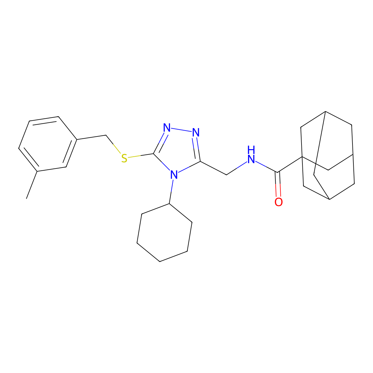N-[[4-cyclohexyl-5-[(3-methylphenyl)methylsulfanyl]-1,2,4-triazol-3-yl]methyl]adamantane-1-carboxamide molecular structure, CAS 477304-16-8