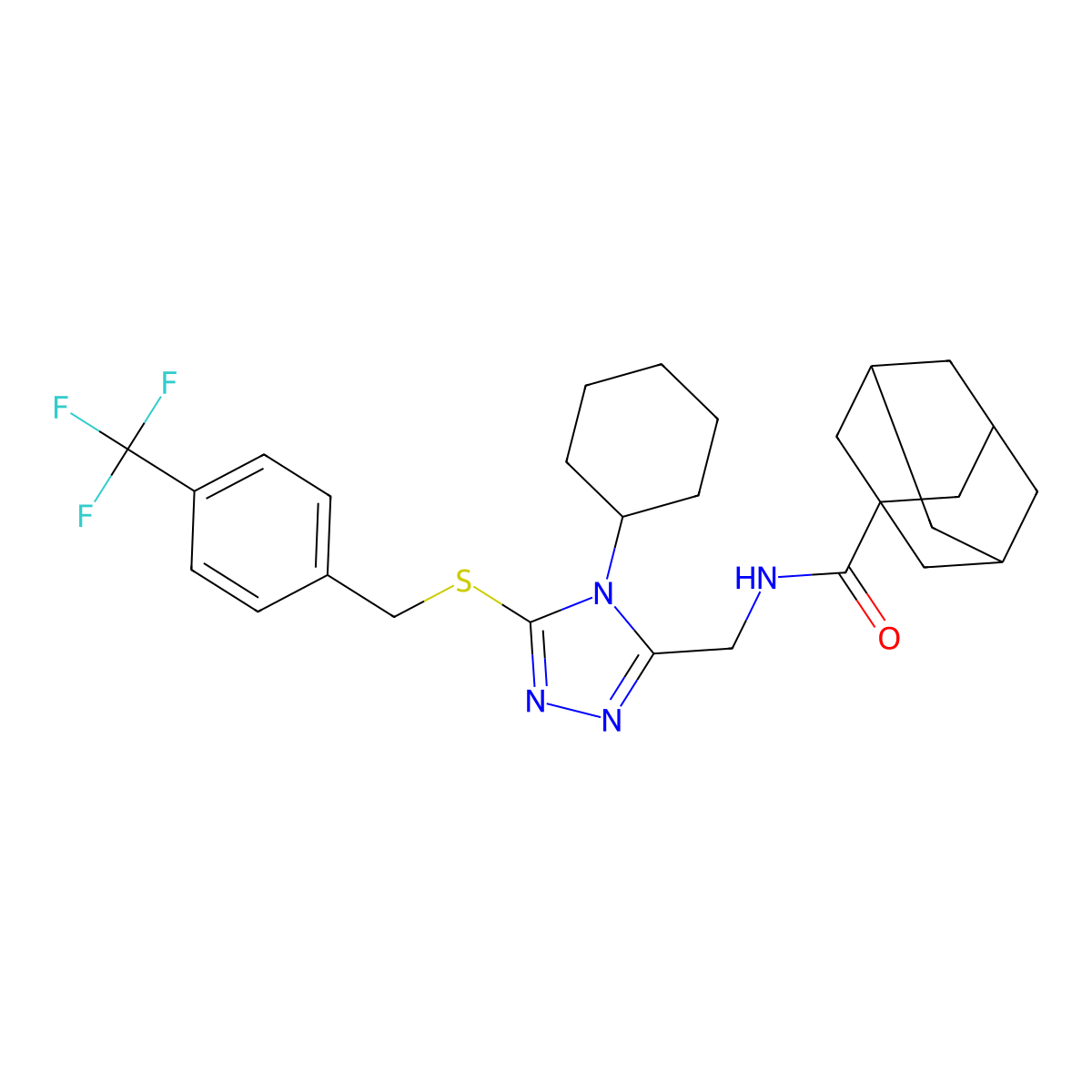 N-[[4-cyclohexyl-5-[[4-(trifluoromethyl)phenyl]methylsulfanyl]-1,2,4-triazol-3-yl]methyl]adamantane-1-carboxamide molecular structure, CAS 477304-17-9