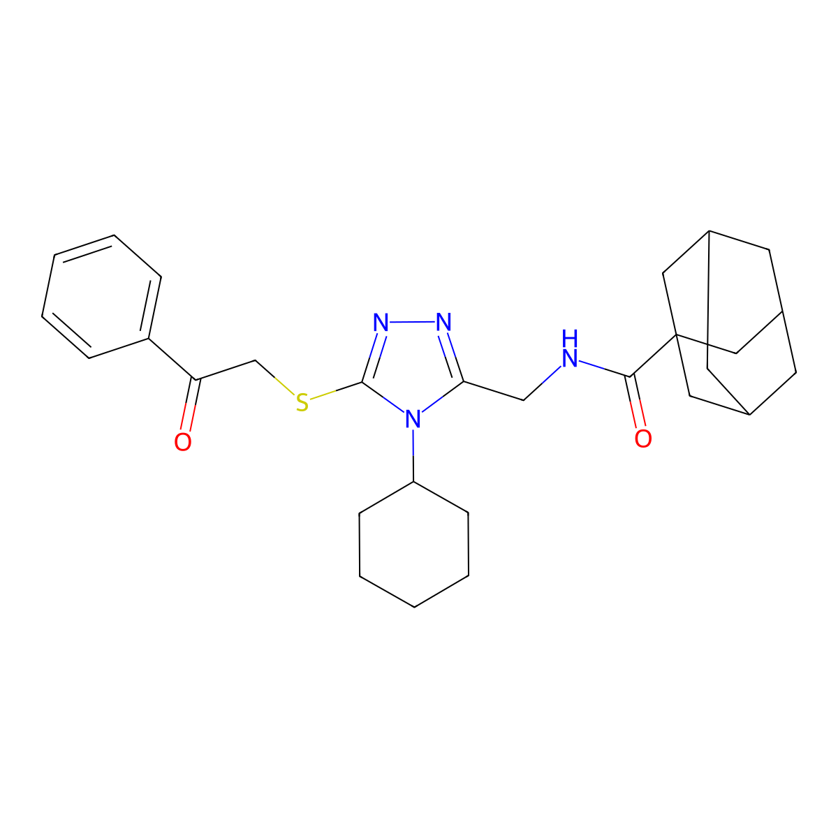 N-[(4-cyclohexyl-5-phenacylsulfanyl-1,2,4-triazol-3-yl)methyl]adamantane-1-carboxamide molecular structure, CAS 477304-24-8