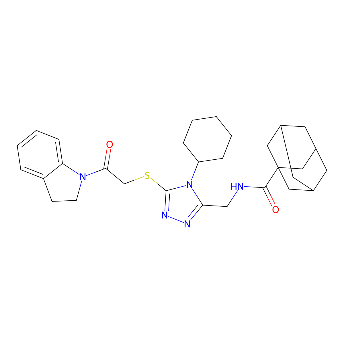 N-[[4-cyclohexyl-5-[2-(2,3-dihydroindol-1-yl)-2-oxoethyl]sulfanyl-1,2,4-triazol-3-yl]methyl]adamantane-1-carboxamide molecular structure, CAS 477304-30-6