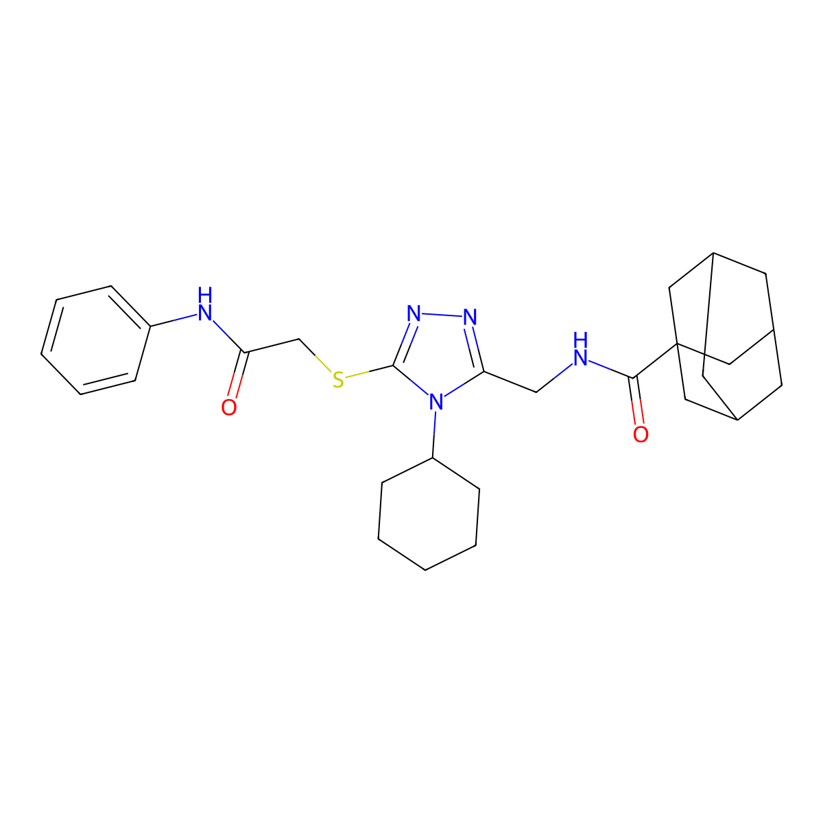 N-[[5-(2-anilino-2-oxoethyl)sulfanyl-4-cyclohexyl-1,2,4-triazol-3-yl]methyl]adamantane-1-carboxamide molecular structure, CAS 477304-32-8