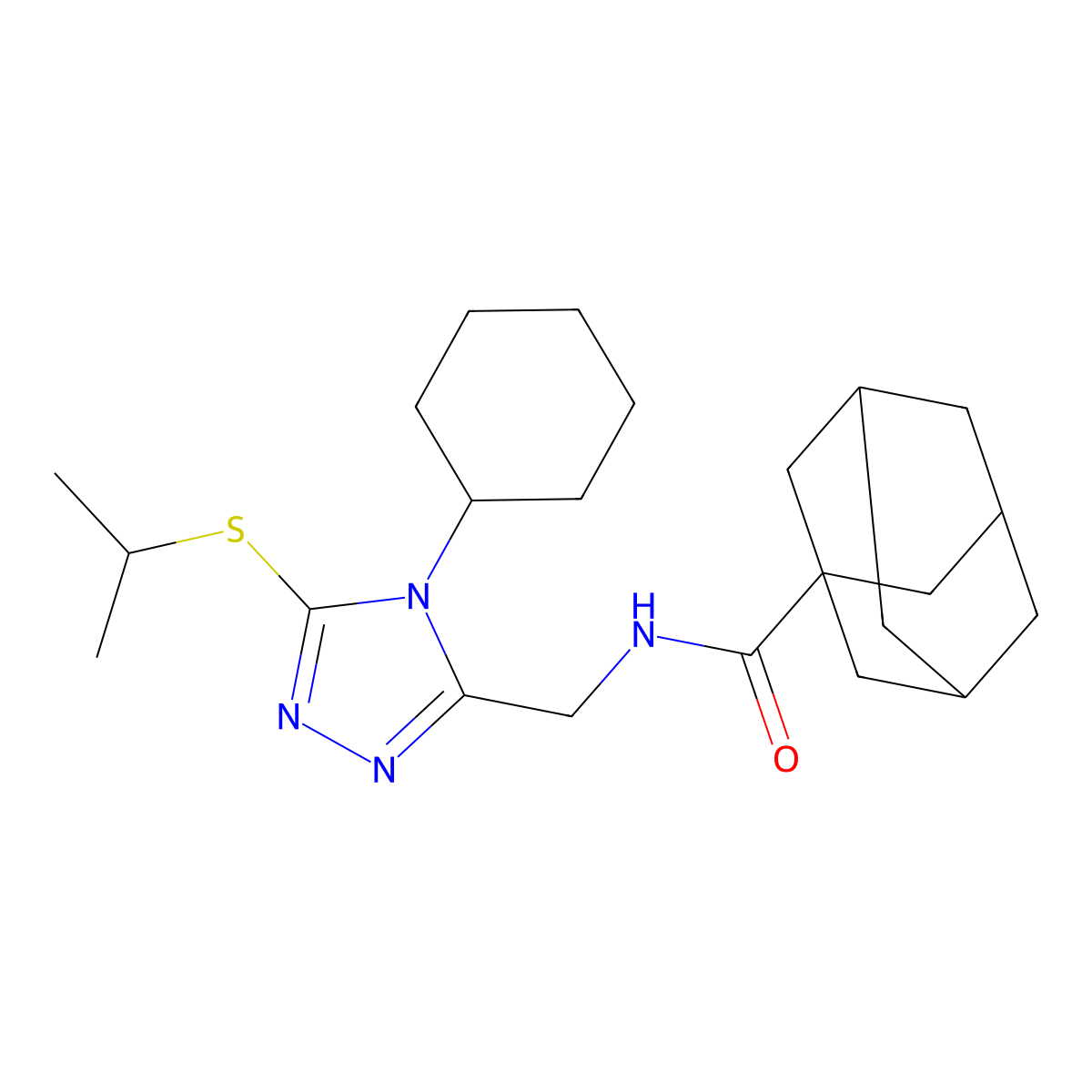 N-[(4-cyclohexyl-5-propan-2-ylsulfanyl-1,2,4-triazol-3-yl)methyl]adamantane-1-carboxamide molecular structure, CAS 477304-33-9
