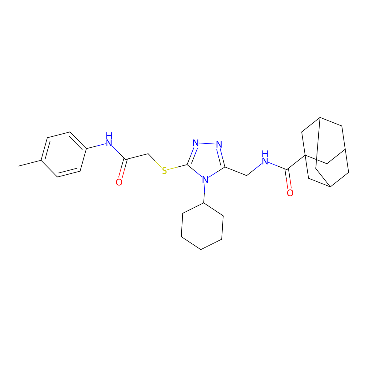 N-[[4-cyclohexyl-5-[2-(4-methylanilino)-2-oxoethyl]sulfanyl-1,2,4-triazol-3-yl]methyl]adamantane-1-carboxamide molecular structure, CAS 477304-35-1
