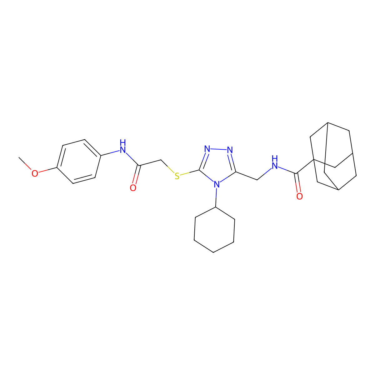N-[[4-cyclohexyl-5-[2-(4-methoxyanilino)-2-oxoethyl]sulfanyl-1,2,4-triazol-3-yl]methyl]adamantane-1-carboxamide molecular structure, CAS 477304-39-5