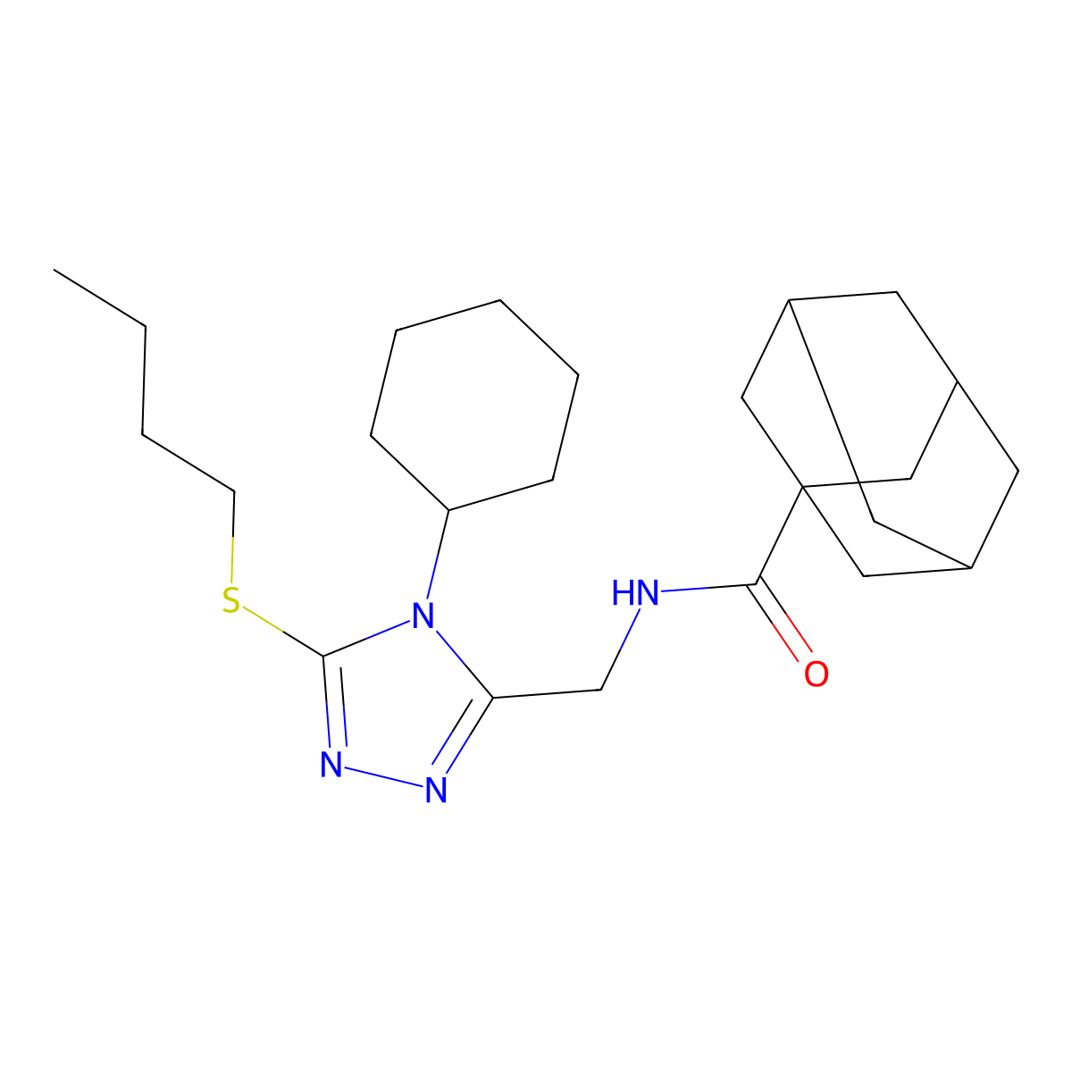 N-[(5-butylsulfanyl-4-cyclohexyl-1,2,4-triazol-3-yl)methyl]adamantane-1-carboxamide molecular structure, CAS 477304-44-2