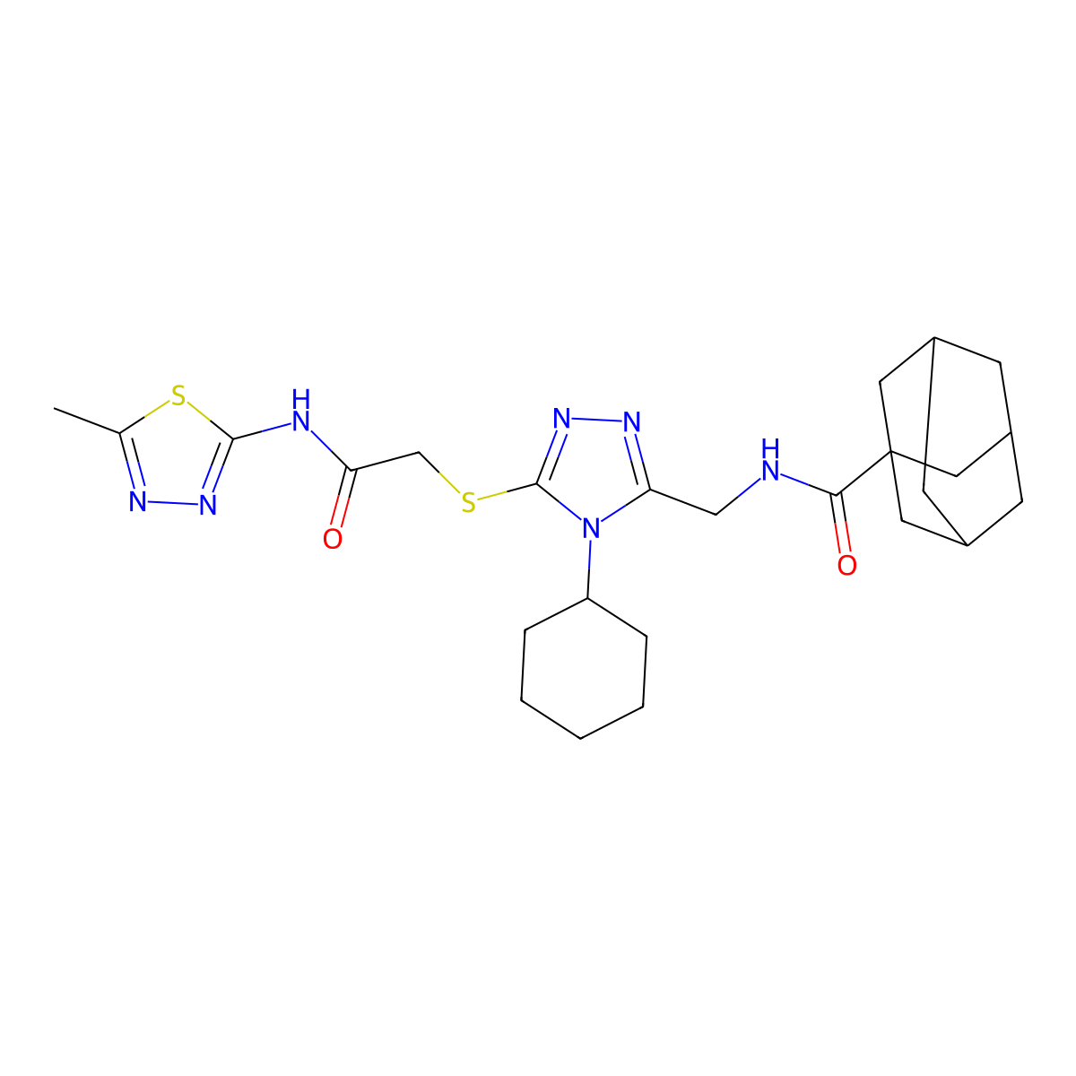 N-[[4-cyclohexyl-5-[2-[(5-methyl-1,3,4-thiadiazol-2-yl)amino]-2-oxoethyl]sulfanyl-1,2,4-triazol-3-yl]methyl]adamantane-1-carboxamide molecular structure, CAS 477304-51-1