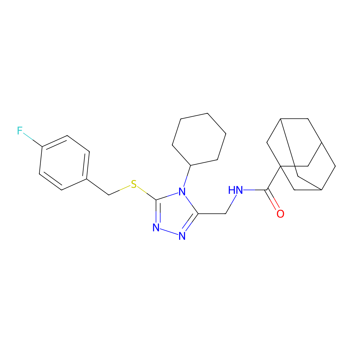 N-[[4-cyclohexyl-5-[(4-fluorophenyl)methylsulfanyl]-1,2,4-triazol-3-yl]methyl]adamantane-1-carboxamide molecular structure, CAS 477304-55-5