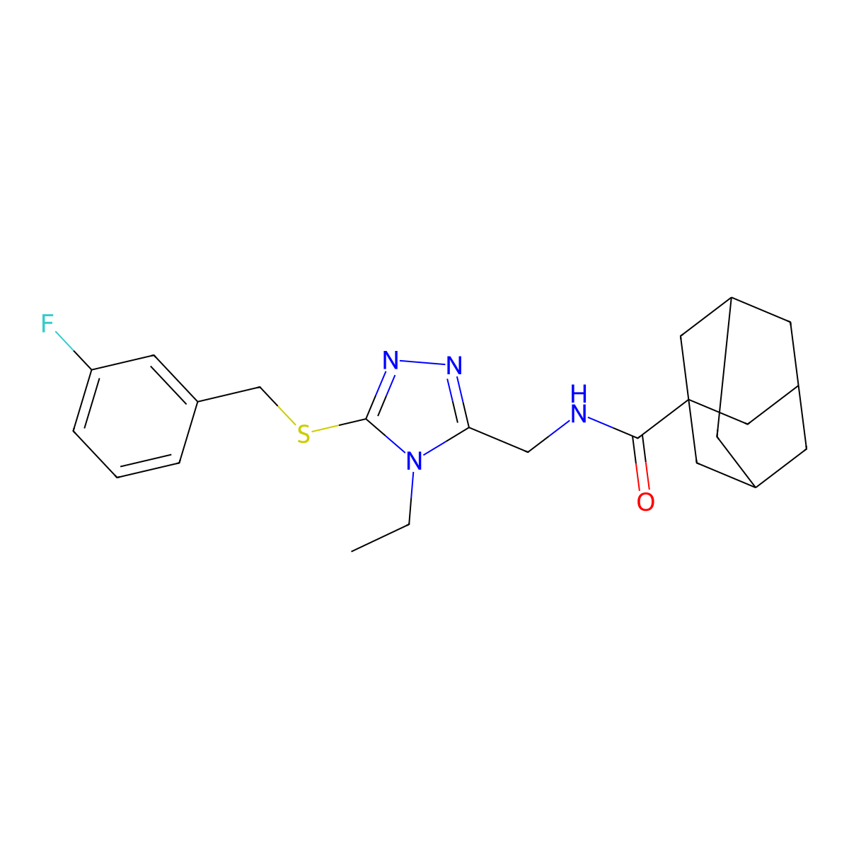 N-[[4-ethyl-5-[(3-fluorophenyl)methylsulfanyl]-1,2,4-triazol-3-yl]methyl]adamantane-1-carboxamide molecular structure, CAS 477304-62-4