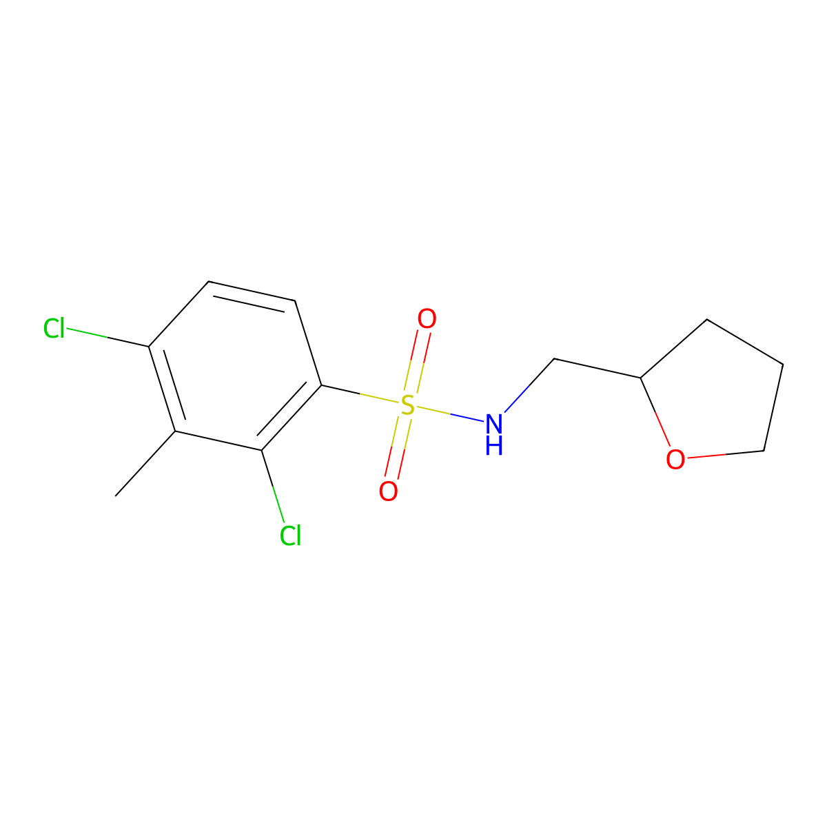 2,4-dichloro-3-methyl-N-(oxolan-2-ylmethyl)benzenesulfonamide molecular structure, CAS 477306-15-3