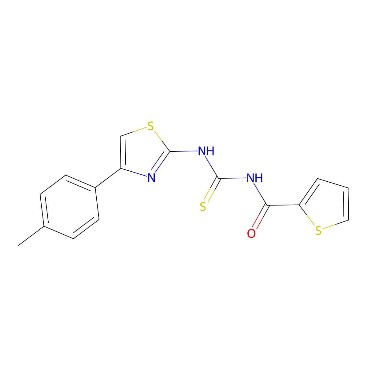 N-[[4-(4-methylphenyl)-1,3-thiazol-2-yl]carbamothioyl]thiophene-2-carboxamide molecular structure, CAS 477311-02-7