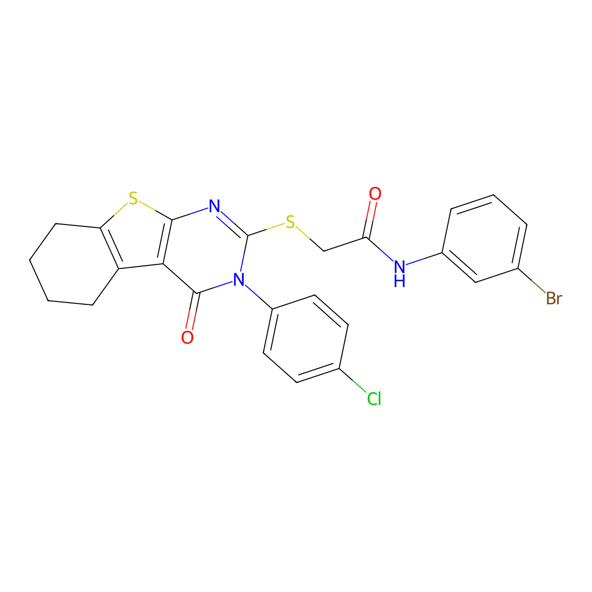 N-(3-Bromophenyl)-2-((3-(4-chlorophenyl)-4-oxo-3,4,5,6,7,8-hexahydro(1)benzothieno(2,3-D)pyrimidin-2-YL)sulfanyl)acetamide molecular structure, CAS 477313-40-9