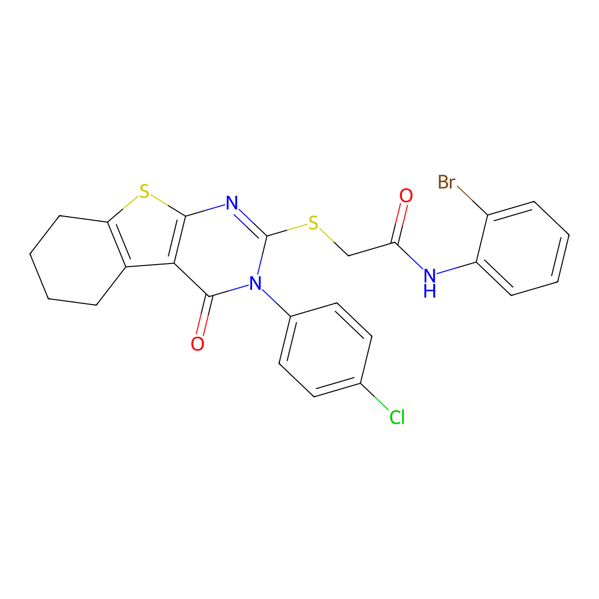 N-(2-Bromophenyl)-2-((3-(4-chlorophenyl)-4-oxo-3,4,5,6,7,8-hexahydro(1)benzothieno(2,3-D)pyrimidin-2-YL)sulfanyl)acetamide molecular structure, CAS 477313-41-0