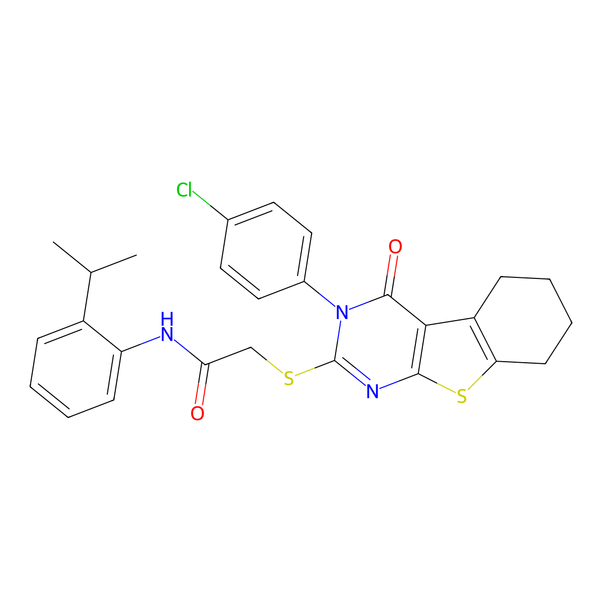 2-((3-(4-Chlorophenyl)-4-oxo-3,4,5,6,7,8-hexahydro(1)benzothieno(2,3-D)pyrimidin-2-YL)sulfanyl)-N-(2-isopropylphenyl)acetamide molecular structure, CAS 477313-44-3