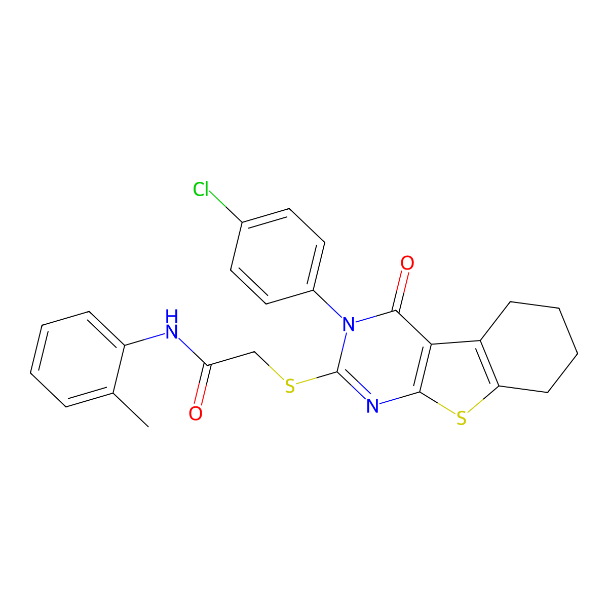 2-{[3-(4-Chlorophenyl)-4-oxo-3,4,5,6,7,8-hexahydro[1]benzothieno[2,3-D]pyrimidin-2-YL]sulfanyl}-N-(2-methylphenyl)acetamide molecular structure, CAS 477313-45-4