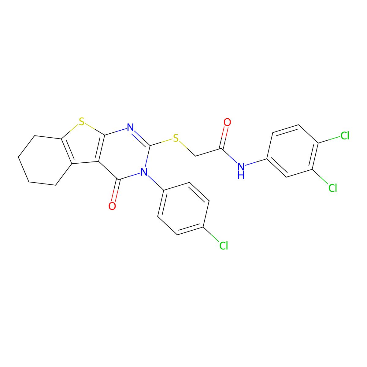 2-{[3-(4-Chlorophenyl)-4-oxo-3,4,5,6,7,8-hexahydro[1]benzothieno[2,3-D]pyrimidin-2-YL]sulfanyl}-N-(3,4-dichlorophenyl)acetamide molecular structure, CAS 477313-47-6
