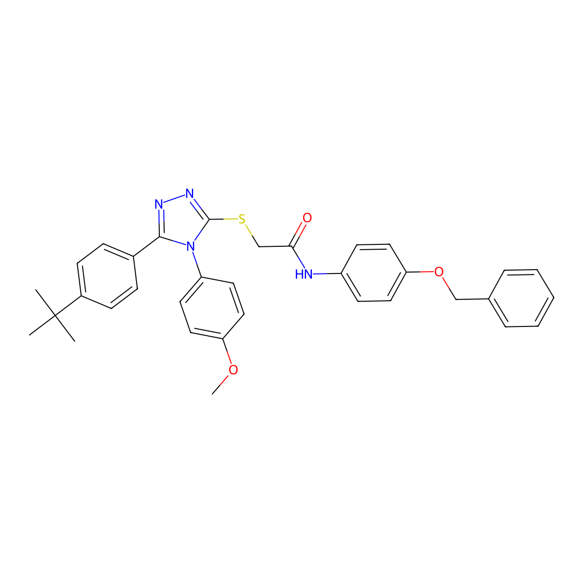 N-(4-(Benzyloxy)phenyl)-2-((5-(4-tert-butylphenyl)-4-(4-methoxyphenyl)-4H-1,2,4-triazol-3-YL)sulfanyl)acetamide molecular structure, CAS 477313-50-1