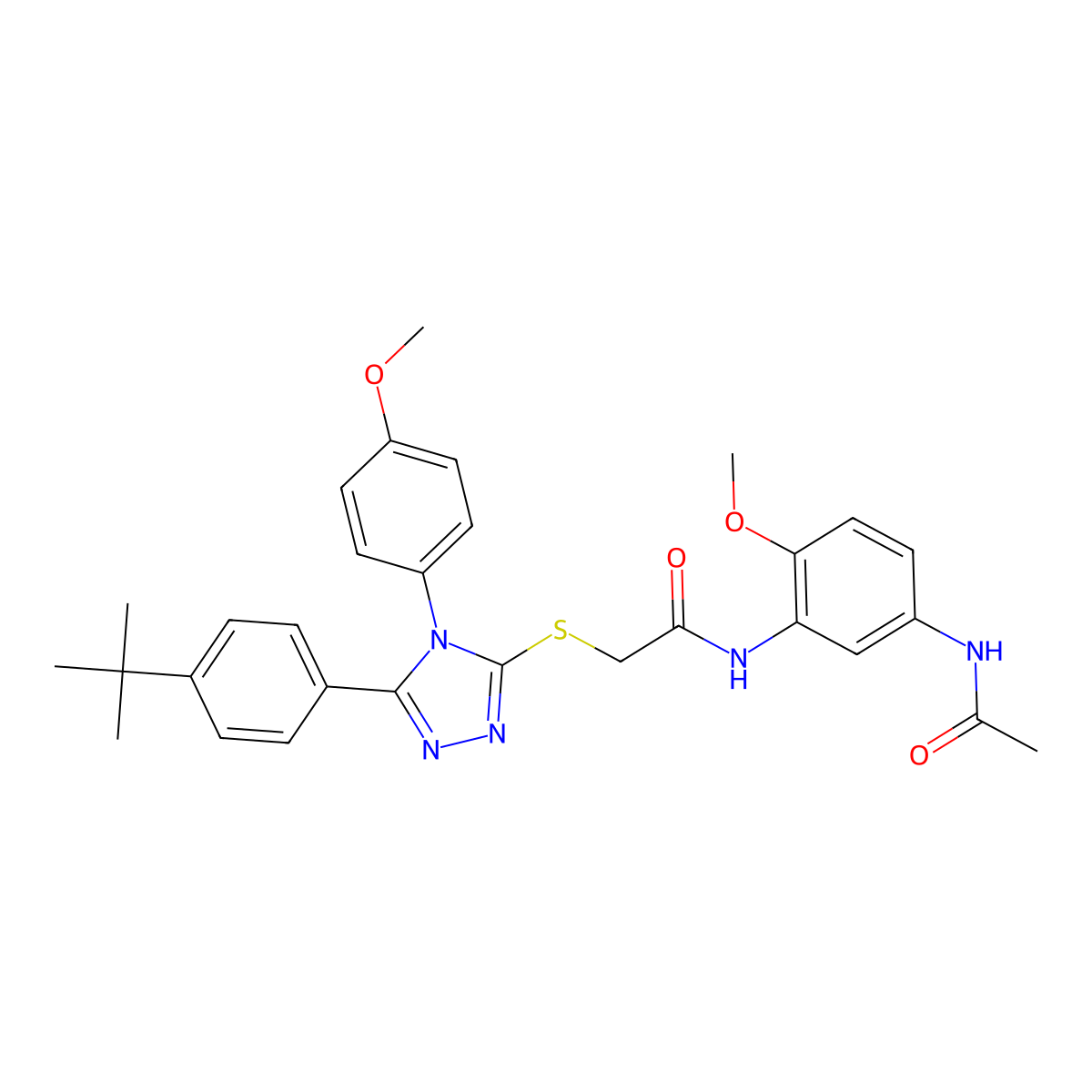 N-[5-(Acetylamino)-2-methoxyphenyl]-2-{[5-(4-tert-butylphenyl)-4-(4-methoxyphenyl)-4H-1,2,4-triazol-3-YL]sulfanyl}acetamide molecular structure, CAS 477313-51-2