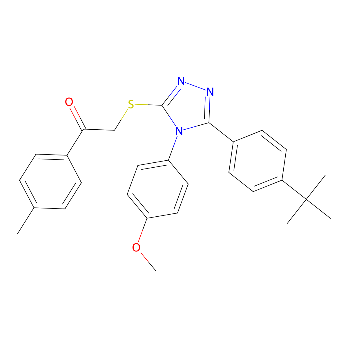 2-{[5-(4-Tert-butylphenyl)-4-(4-methoxyphenyl)-4H-1,2,4-triazol-3-YL]sulfanyl}-1-(4-methylphenyl)ethanone molecular structure, CAS 477313-53-4