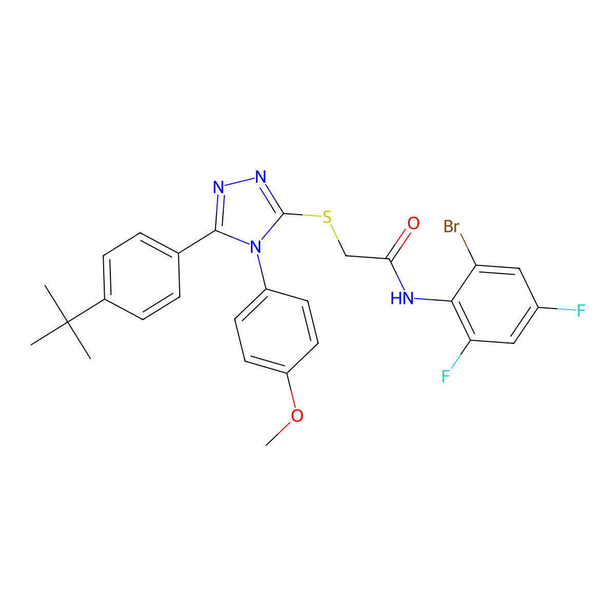N-(2-Bromo-4,6-difluorophenyl)-2-{[5-(4-tert-butylphenyl)-4-(4-methoxyphenyl)-4H-1,2,4-triazol-3-YL]sulfanyl}acetamide molecular structure, CAS 477313-54-5