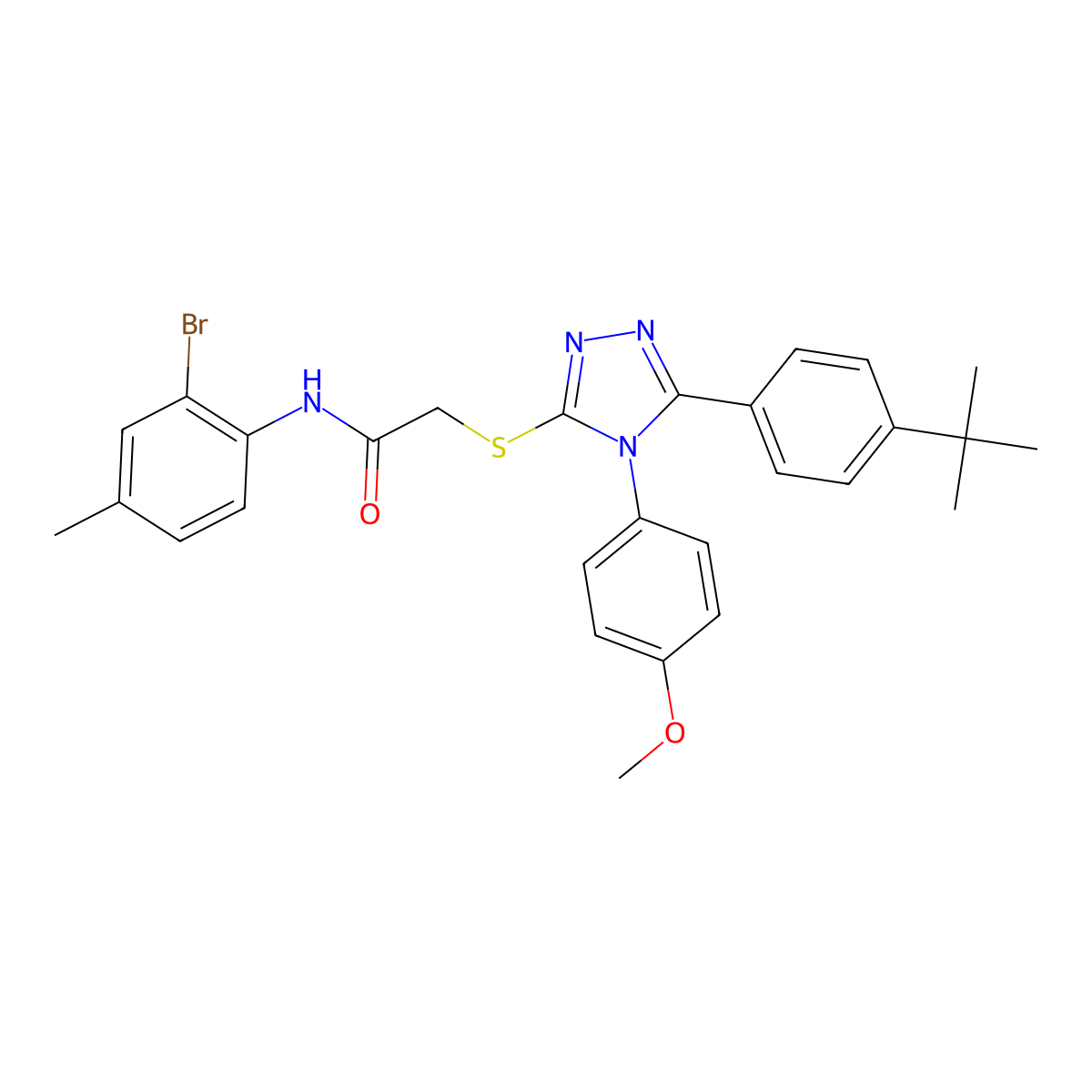 N-(2-Bromo-4-methylphenyl)-2-{[5-(4-tert-butylphenyl)-4-(4-methoxyphenyl)-4H-1,2,4-triazol-3-YL]sulfanyl}acetamide molecular structure, CAS 477313-56-7