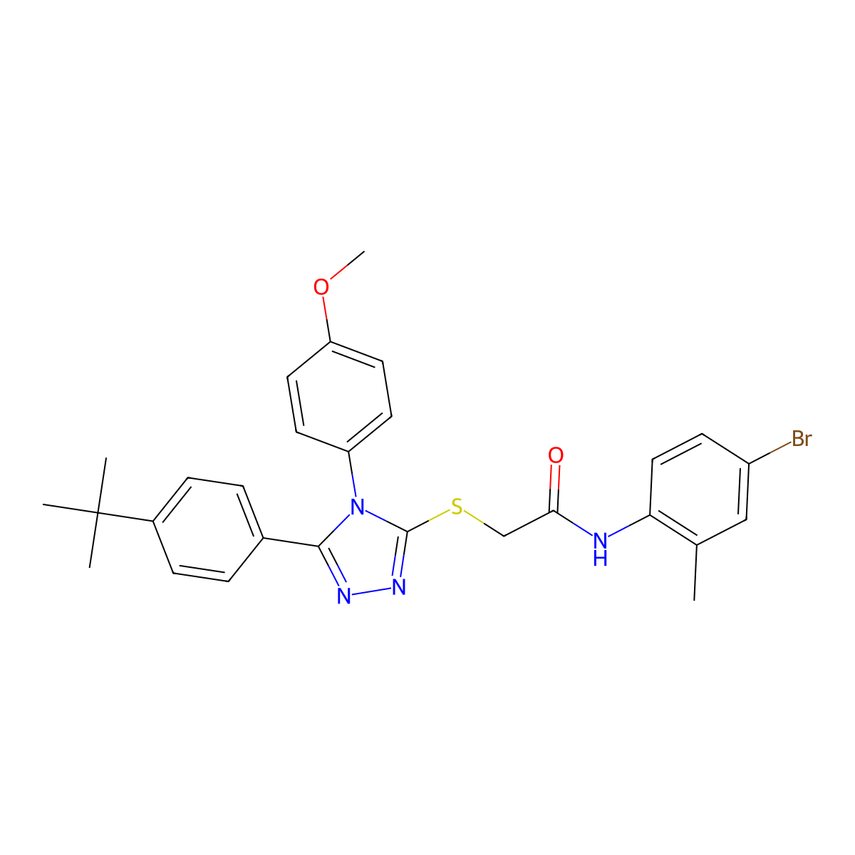 N-(4-Bromo-2-methylphenyl)-2-{[5-(4-tert-butylphenyl)-4-(4-methoxyphenyl)-4H-1,2,4-triazol-3-YL]sulfanyl}acetamide molecular structure, CAS 477313-57-8
