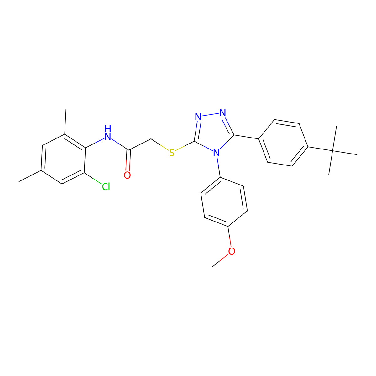 2-((5-(4-Tert-butylphenyl)-4-(4-methoxyphenyl)-4H-1,2,4-triazol-3-YL)sulfanyl)-N-(2-chloro-4,6-dimethylphenyl)acetamide molecular structure, CAS 477313-61-4