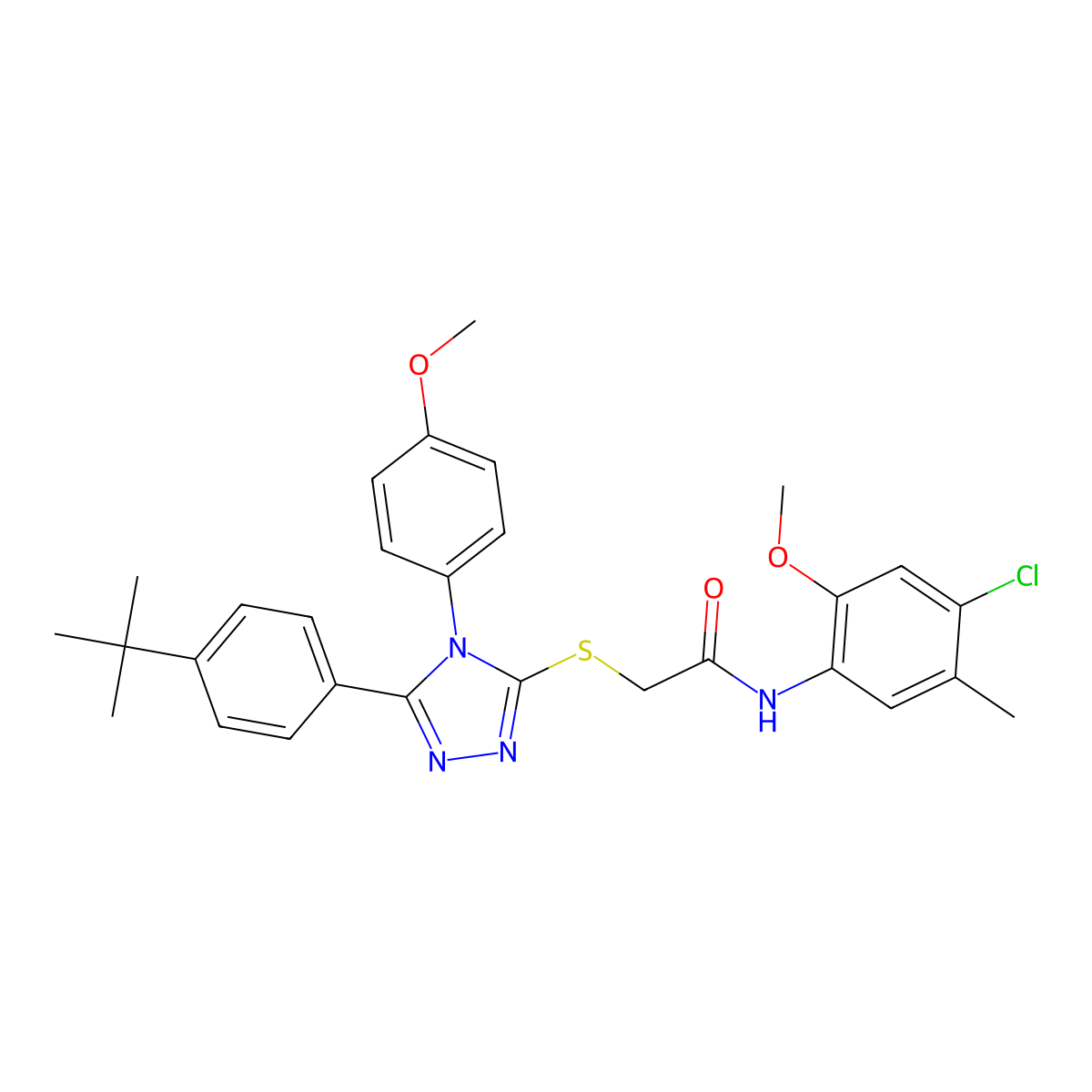 2-((5-(4-Tert-butylphenyl)-4-(4-methoxyphenyl)-4H-1,2,4-triazol-3-YL)sulfanyl)-N-(4-chloro-2-methoxy-5-methylphenyl)acetamide molecular structure, CAS 477313-62-5