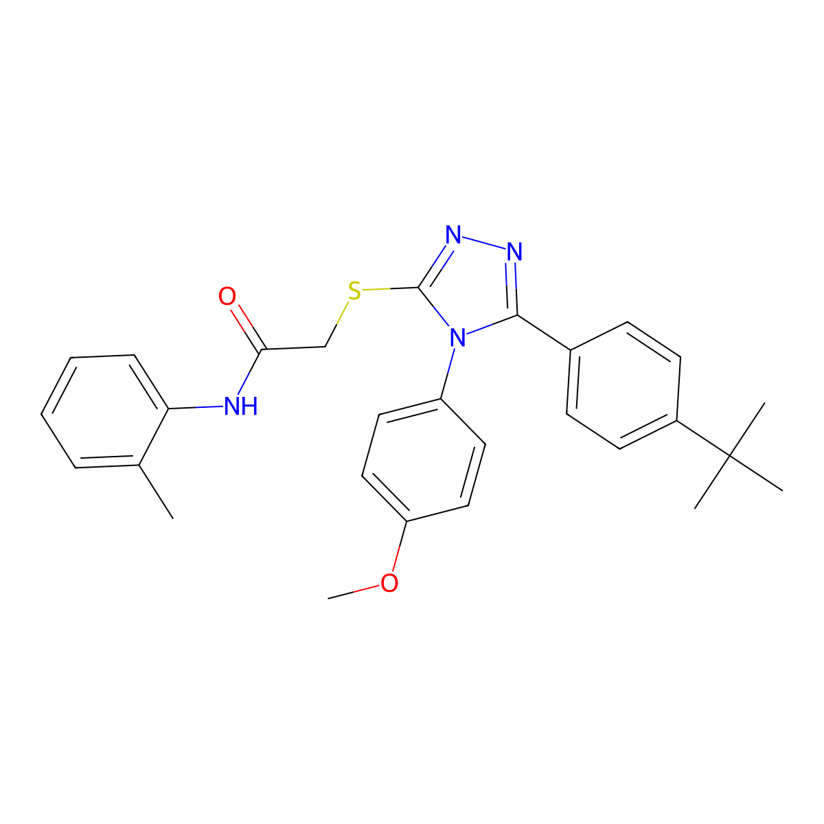 2-((5-(4-Tert-butylphenyl)-4-(4-methoxyphenyl)-4H-1,2,4-triazol-3-YL)sulfanyl)-N-(2-methylphenyl)acetamide molecular structure, CAS 477313-64-7