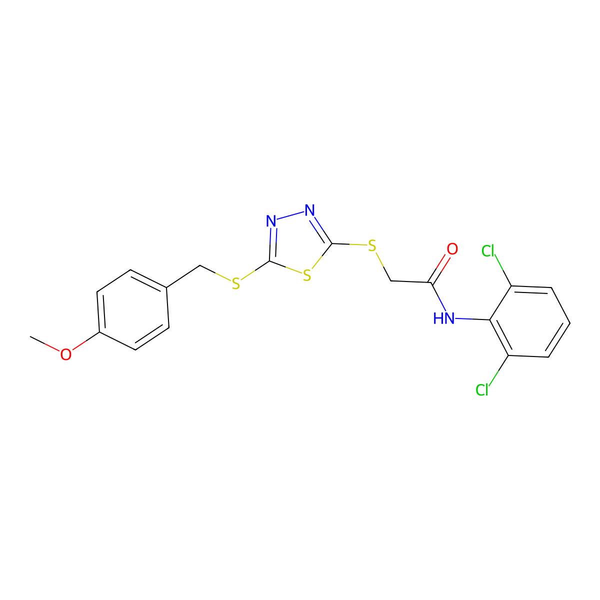 N-(2,6-DI-CL-PH)-2-((5-((4-Meo-benzyl)thio)-1,3,4-thiadiazol-2-YL)thio)acetamide molecular structure, CAS 477313-75-0