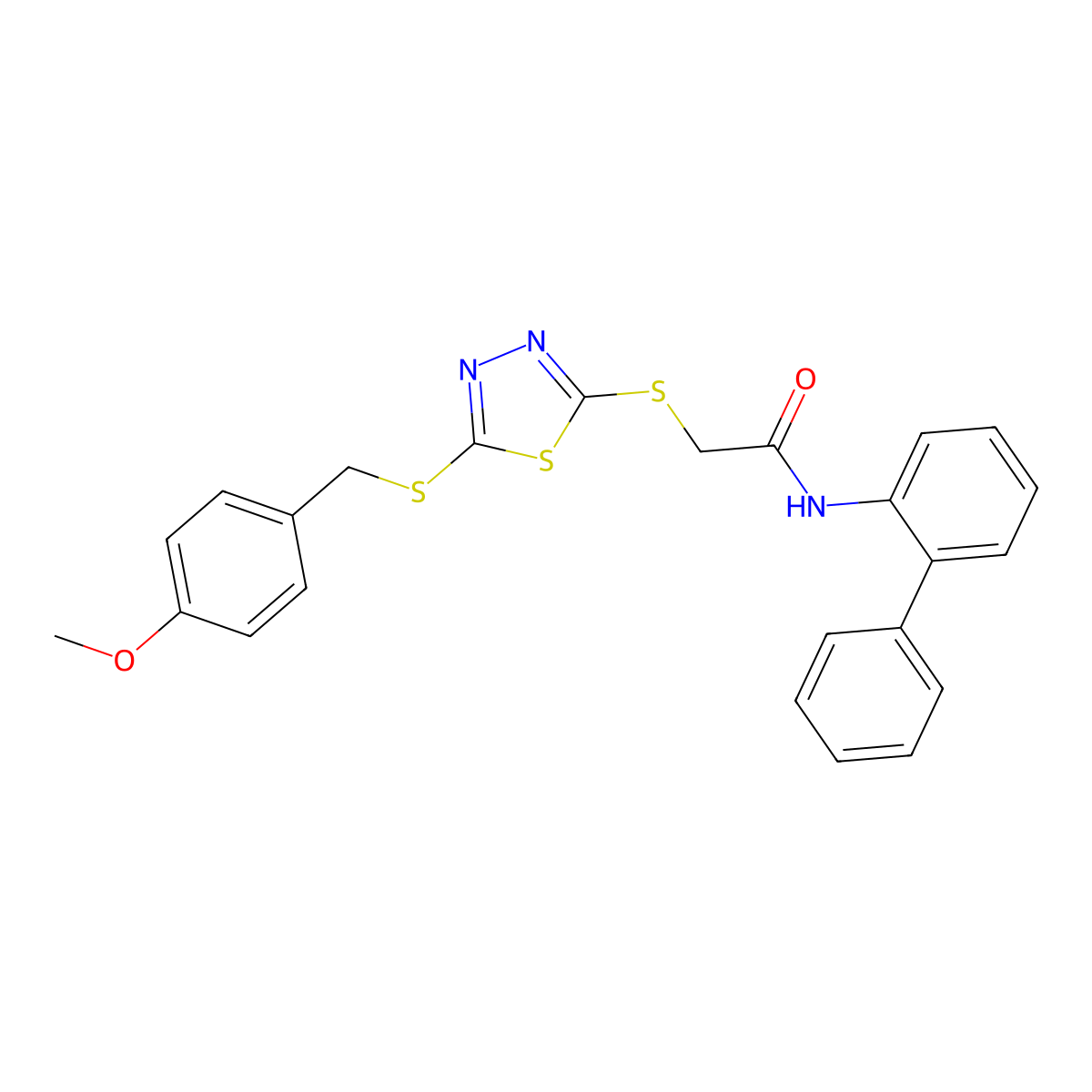 N-[1,1'-Biphenyl]-2-YL-2-({5-[(4-methoxybenzyl)sulfanyl]-1,3,4-thiadiazol-2-YL}sulfanyl)acetamide molecular structure, CAS 477313-76-1