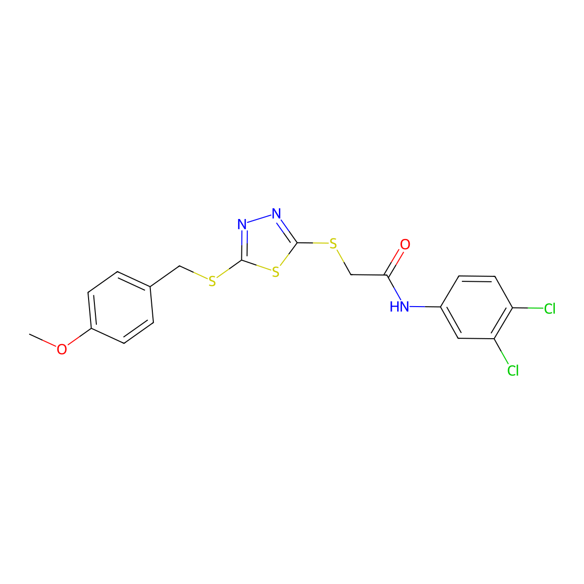 N-(3,4-DI-CL-PH)-2-((5-((4-Meo-benzyl)thio)-1,3,4-thiadiazol-2-YL)thio)acetamide molecular structure, CAS 477313-78-3