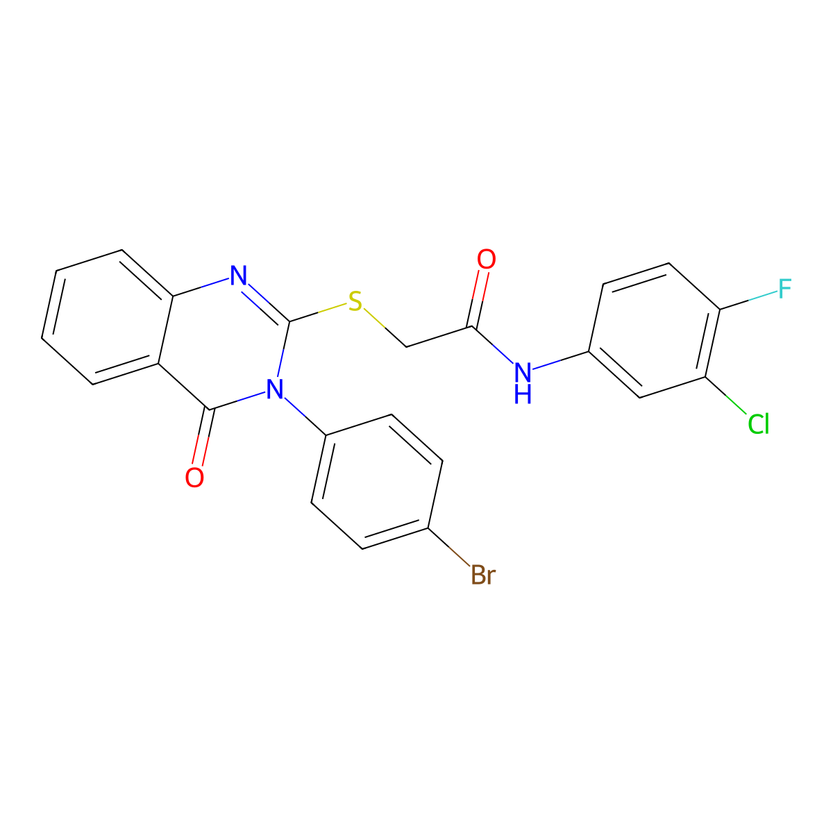 2-{[3-(4-Bromophenyl)-4-oxo-3,4-dihydro-2-quinazolinyl]sulfanyl}-N-(3-chloro-4-fluorophenyl)acetamide molecular structure, CAS 477313-82-9