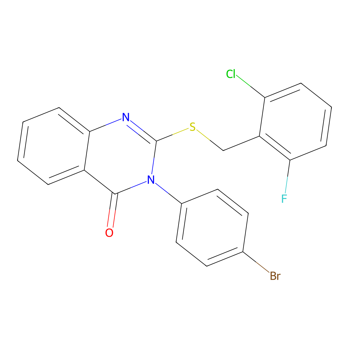 3-(4-Bromophenyl)-2-((2-chloro-6-fluorobenzyl)thio)-4(3H)-quinazolinone molecular structure, CAS 477313-83-0