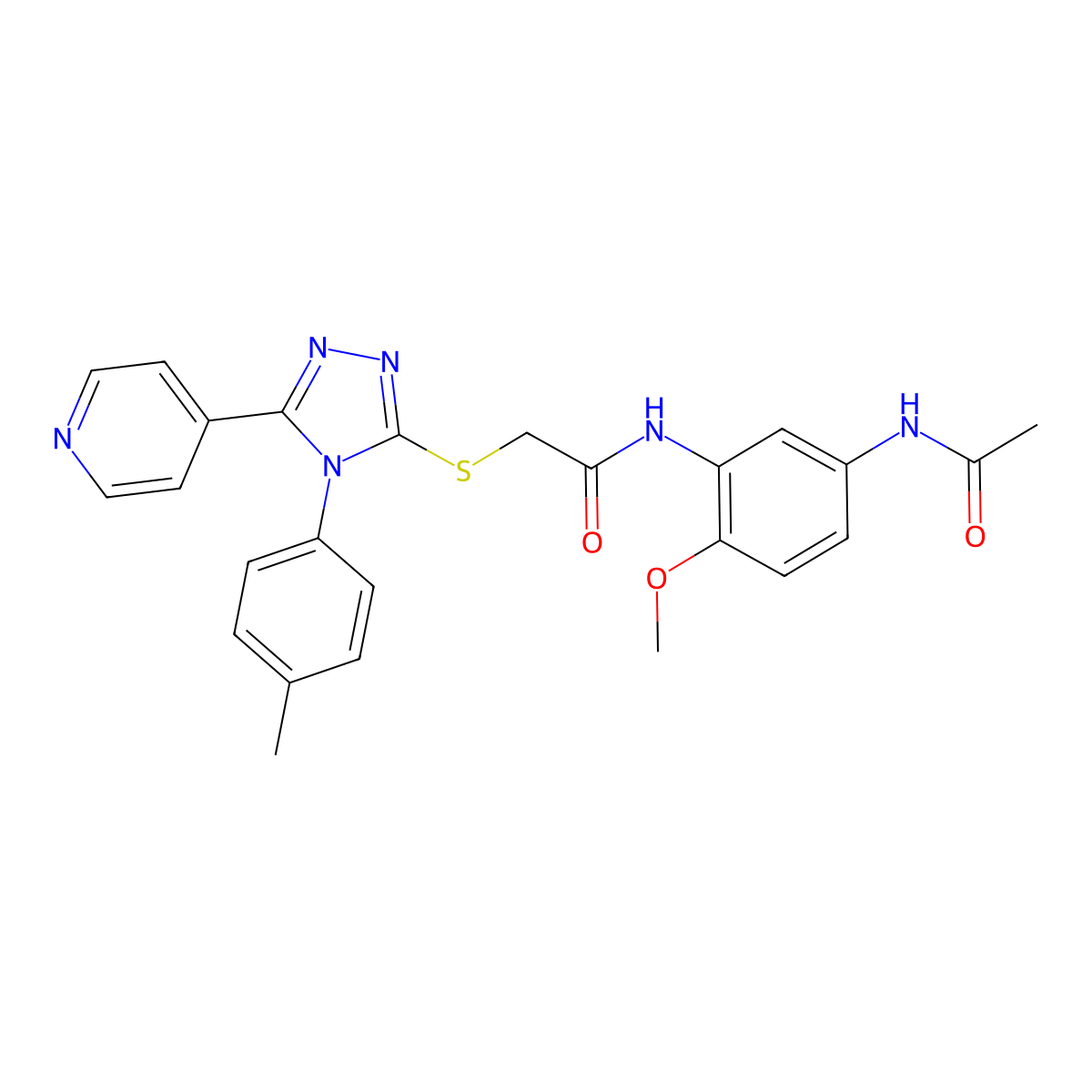 N-(5-(Acetylamino)-2-methoxyphenyl)-2-((4-(4-methylphenyl)-5-(4-pyridinyl)-4H-1,2,4-triazol-3-YL)sulfanyl)acetamide molecular structure, CAS 477318-63-1