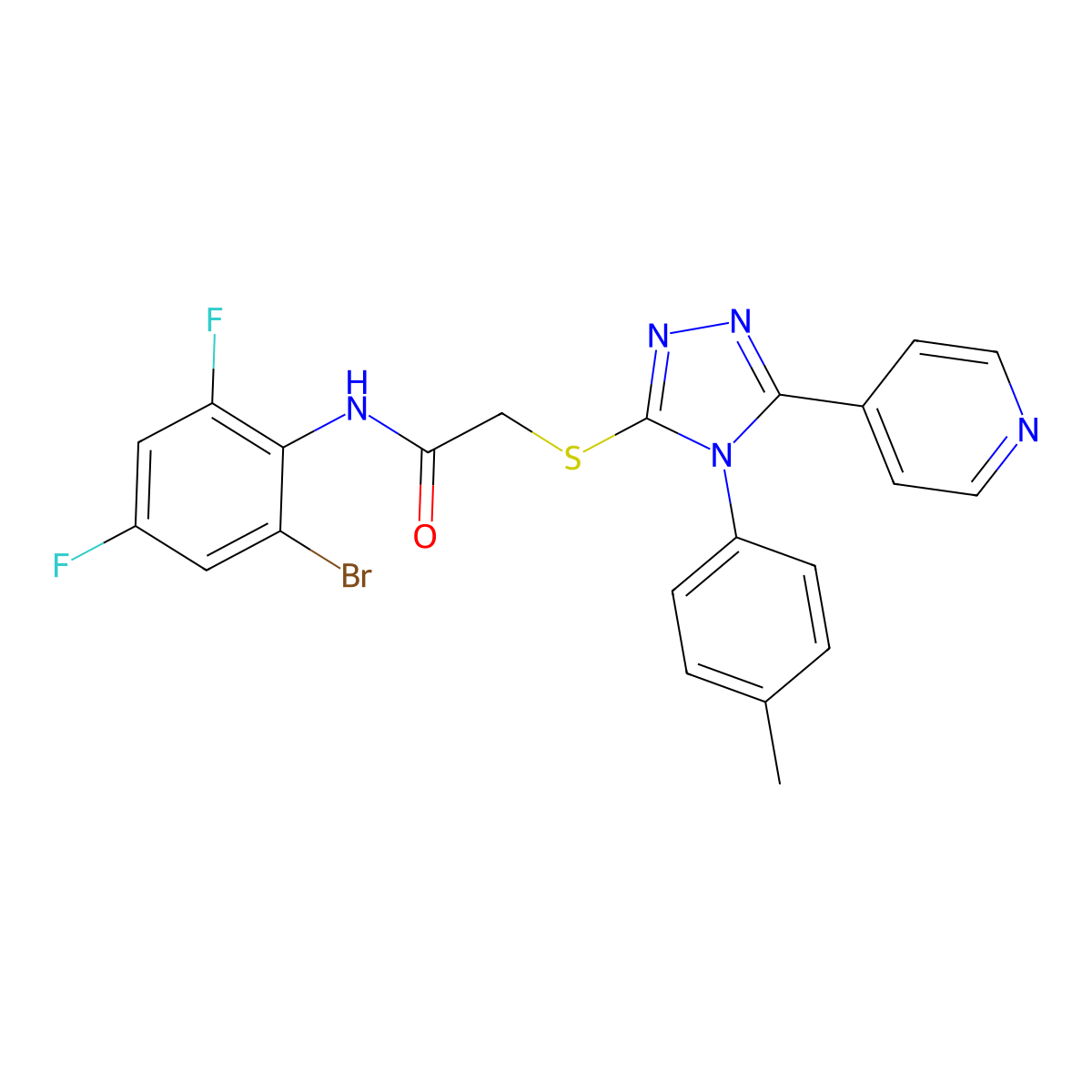 N-(2-Bromo-4,6-difluorophenyl)-2-((4-(4-methylphenyl)-5-(4-pyridinyl)-4H-1,2,4-triazol-3-YL)sulfanyl)acetamide molecular structure, CAS 477318-66-4