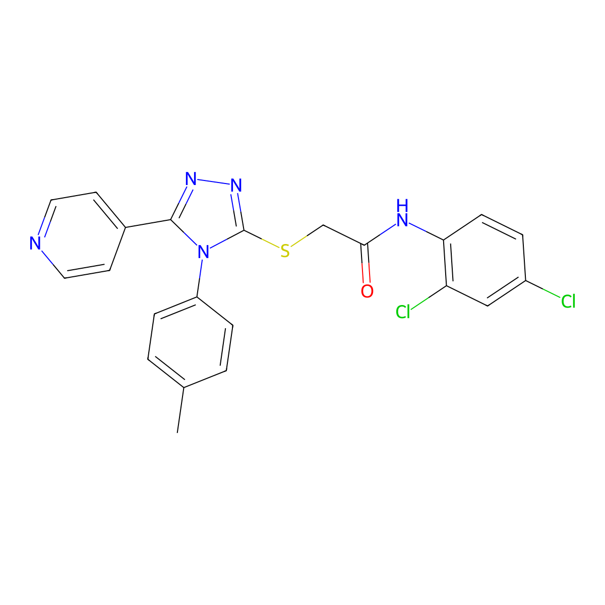 N-(2,4-Dichlorophenyl)-2-((4-(4-methylphenyl)-5-(4-pyridinyl)-4H-1,2,4-triazol-3-YL)sulfanyl)acetamide molecular structure, CAS 477318-67-5