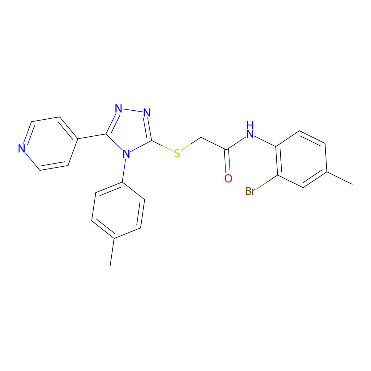 N-(2-Bromo-4-methylphenyl)-2-{[4-(4-methylphenyl)-5-(4-pyridinyl)-4H-1,2,4-triazol-3-YL]sulfanyl}acetamide molecular structure, CAS 477318-68-6