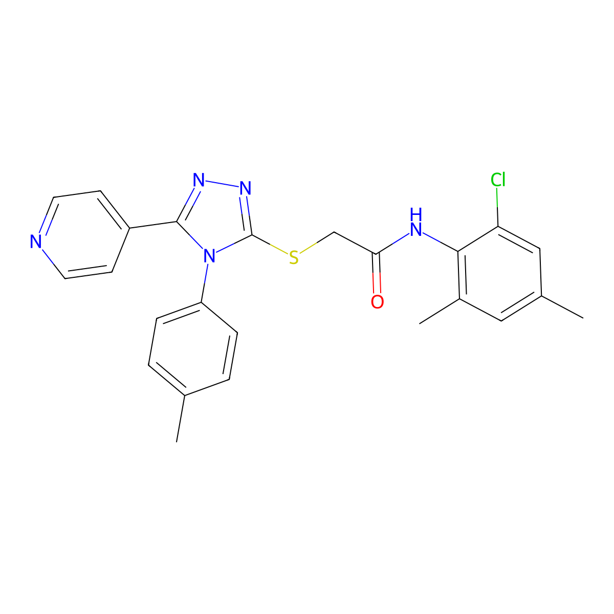 N-(2-Chloro-4,6-dimethylphenyl)-2-((4-(4-methylphenyl)-5-(4-pyridinyl)-4H-1,2,4-triazol-3-YL)sulfanyl)acetamide molecular structure, CAS 477318-73-3