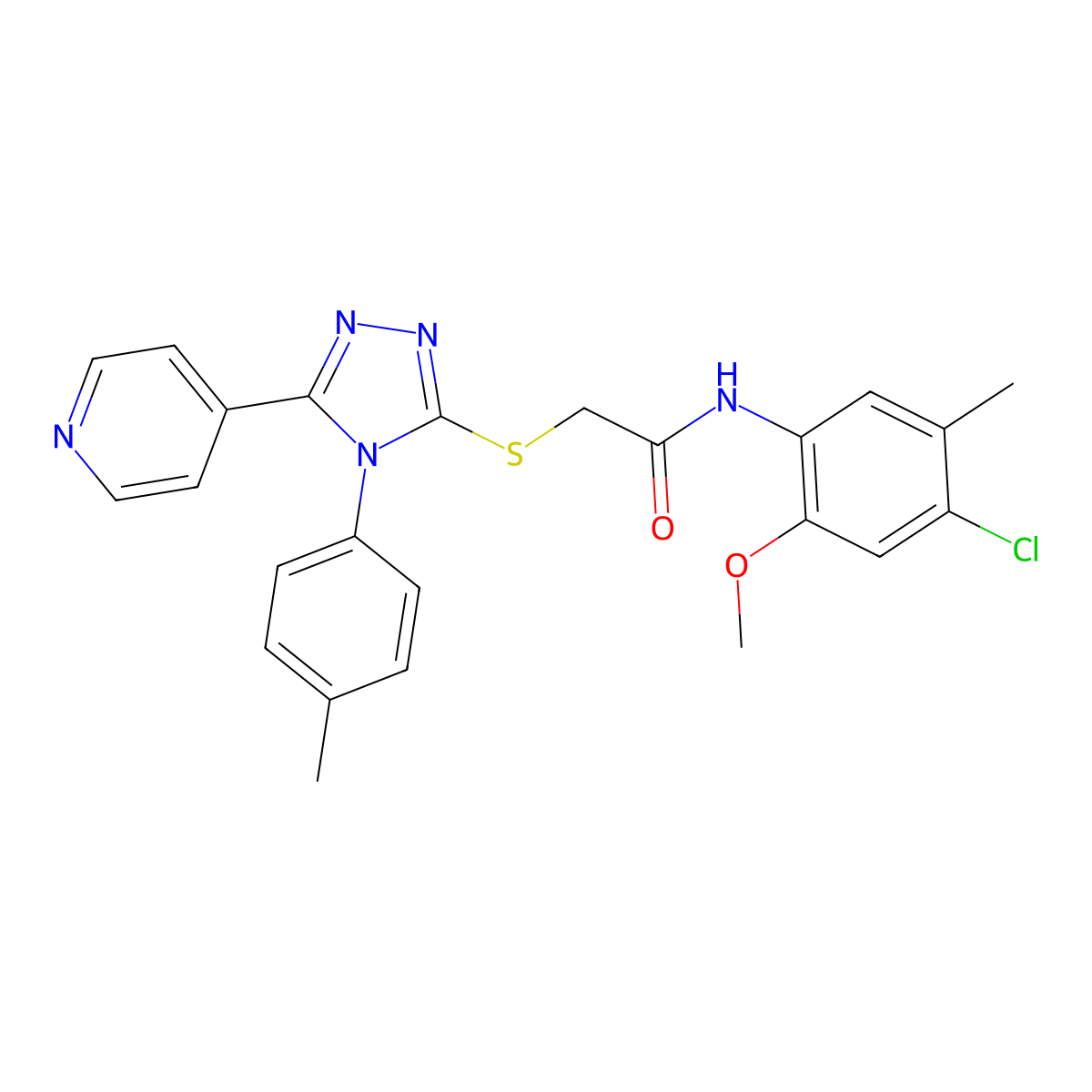 N-(4-Chloro-2-methoxy-5-methylphenyl)-2-((4-(4-methylphenyl)-5-(4-pyridinyl)-4H-1,2,4-triazol-3-YL)sulfanyl)acetamide molecular structure, CAS 477318-74-4