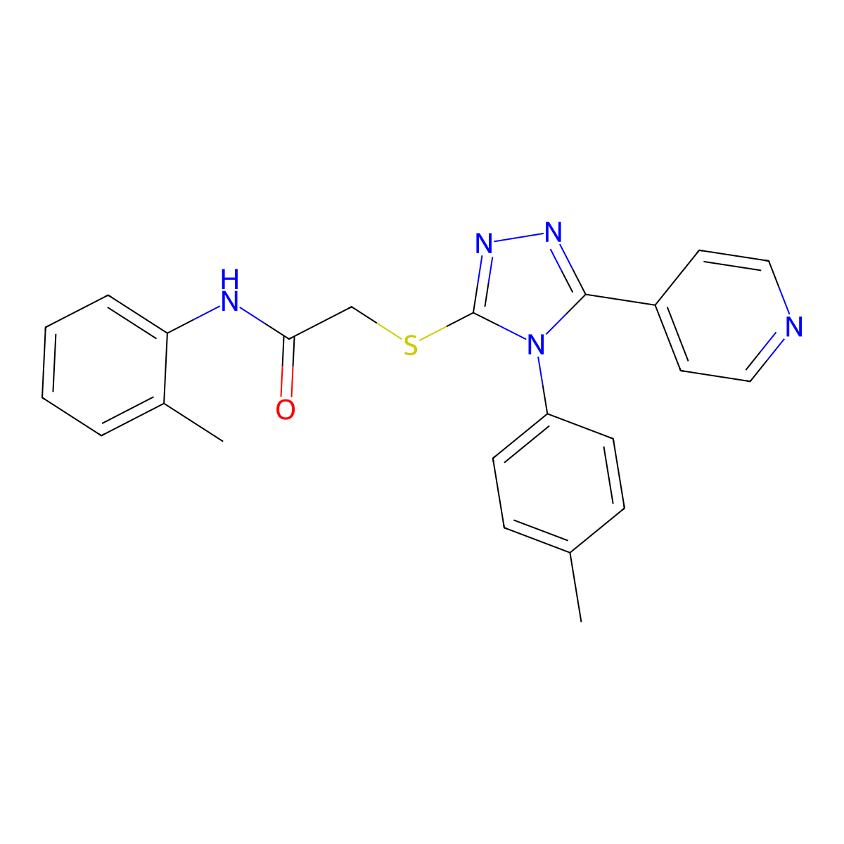 N-(2-Methylphenyl)-2-((4-(4-methylphenyl)-5-(4-pyridinyl)-4H-1,2,4-triazol-3-YL)sulfanyl)acetamide molecular structure, CAS 477318-76-6