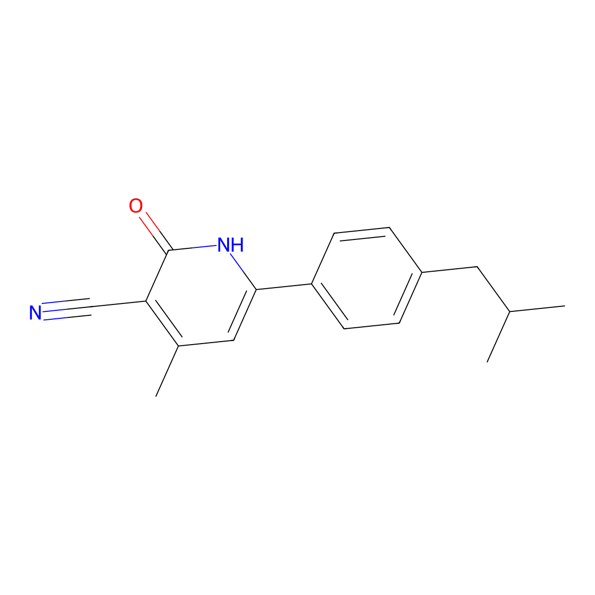 6-(4-Isobutylphenyl)-4-methyl-2-oxo-1,2-dihydro-3-pyridinecarbonitrile molecular structure, CAS 477320-32-4