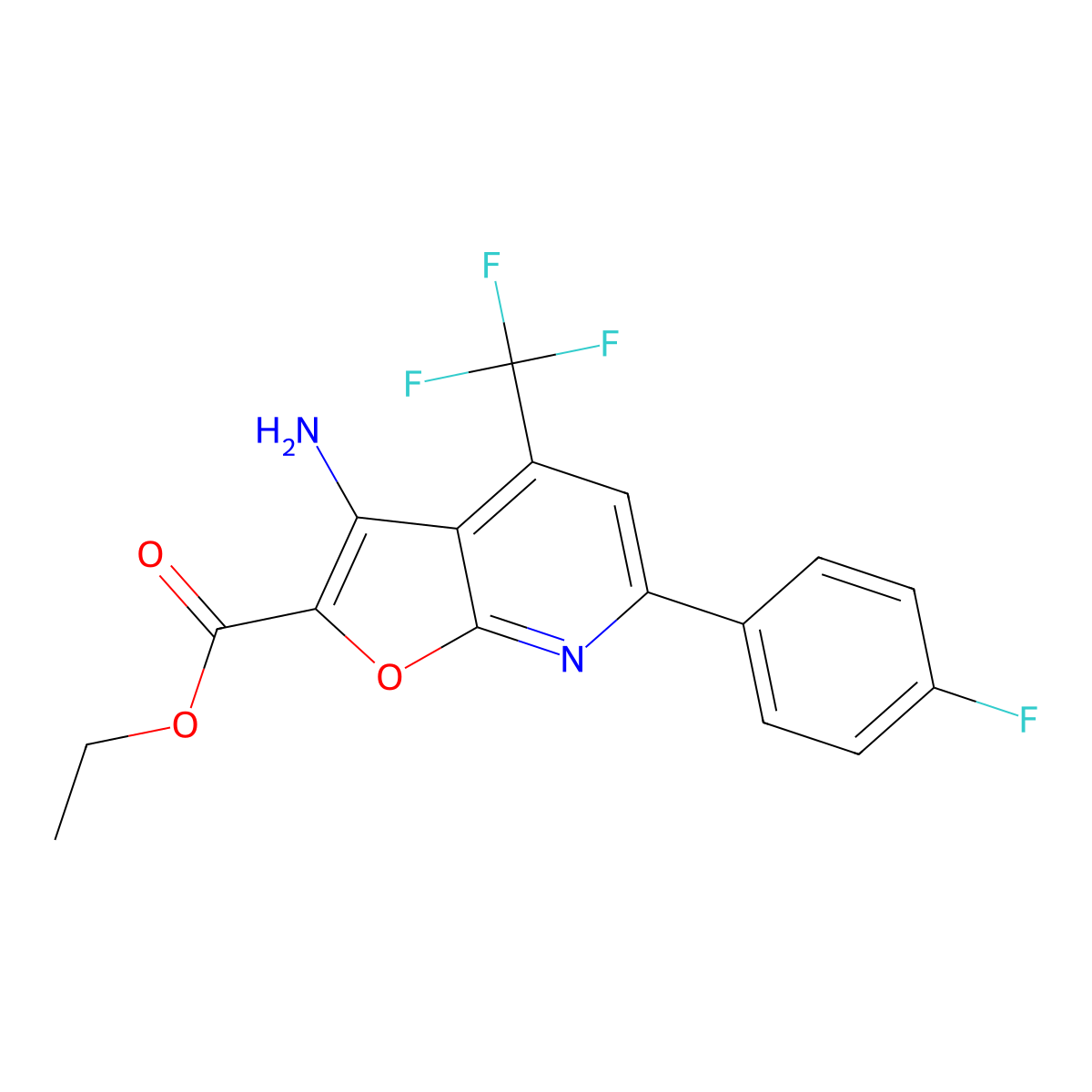 ET 3-Amino-6-(4-F-phenyl)-4-(trifluoromethyl)furo(2,3-B)pyridine-2-carboxylate molecular structure, CAS 477320-36-8