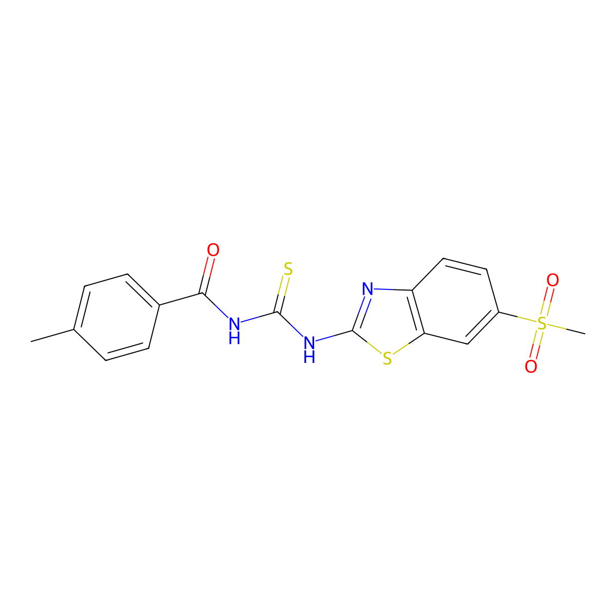 4-methyl-N-((6-(methylsulfonyl)benzo[d]thiazol-2-yl)carbamothioyl)benzamide molecular structure, CAS 477322-65-9