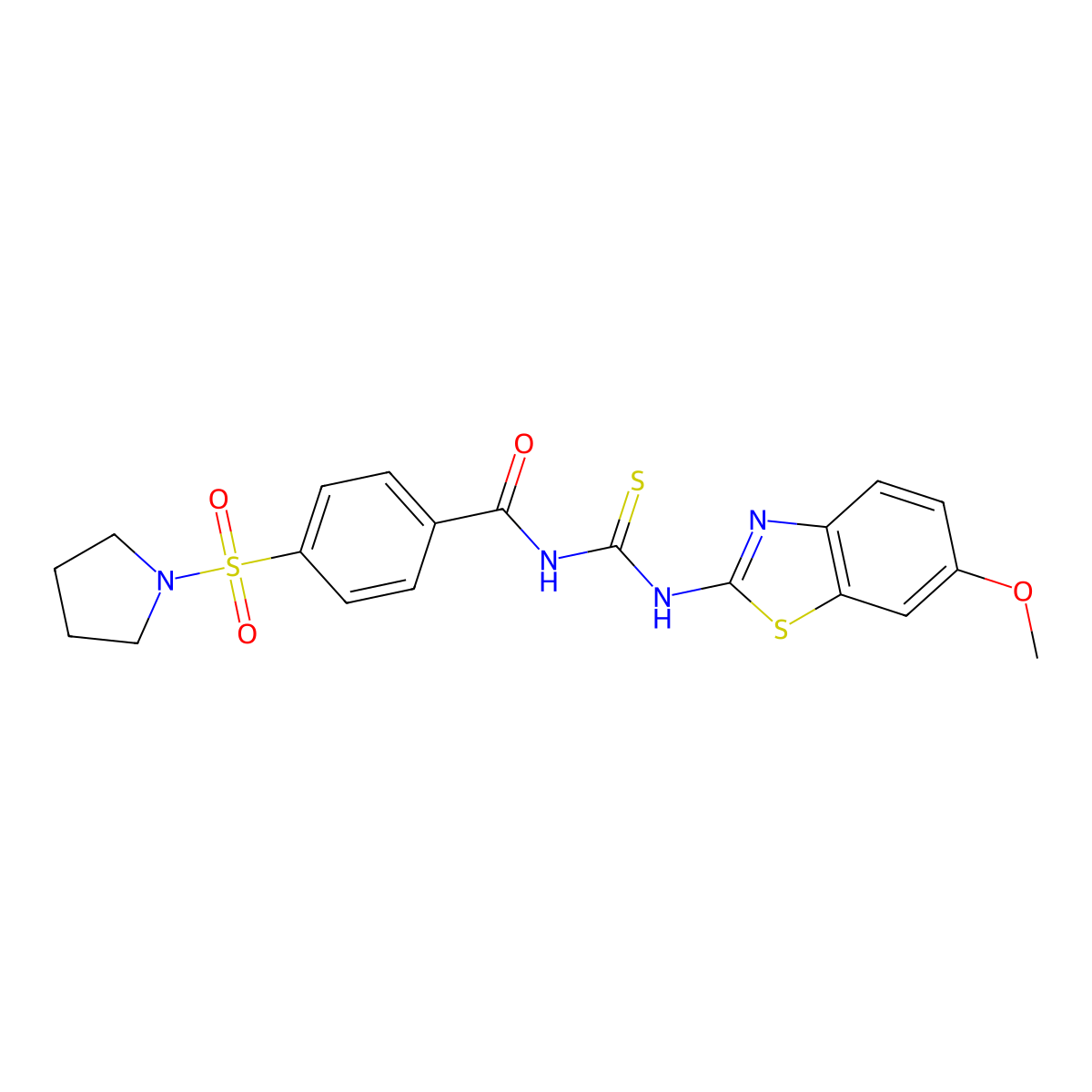 N-((6-methoxybenzo[d]thiazol-2-yl)carbamothioyl)-4-(pyrrolidin-1-ylsulfonyl)benzamide molecular structure, CAS 477323-41-4