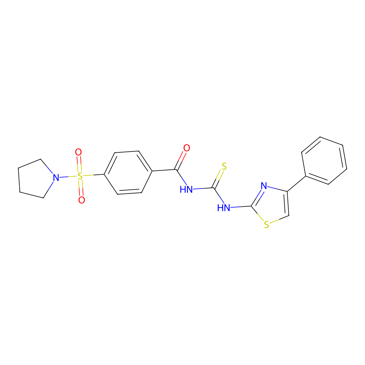 N-((4-phenylthiazol-2-yl)carbamothioyl)-4-(pyrrolidin-1-ylsulfonyl)benzamide molecular structure, CAS 477323-63-0