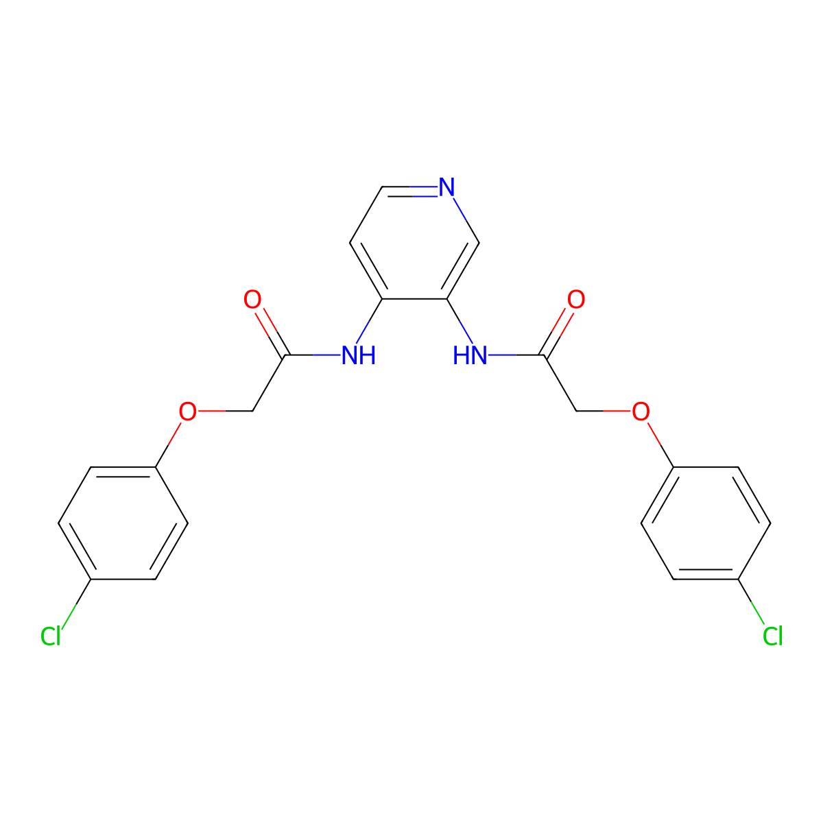 N,N'-(pyridine-3,4-diyl)bis(2-(4-chlorophenoxy)acetamide) molecular structure, CAS 477325-40-9