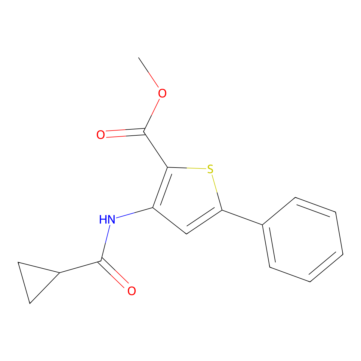 3-[[Cyclopropyl(oxo)methyl]amino]-5-phenyl-2-thiophenecarboxylic acid methyl ester molecular structure, CAS 477326-17-3